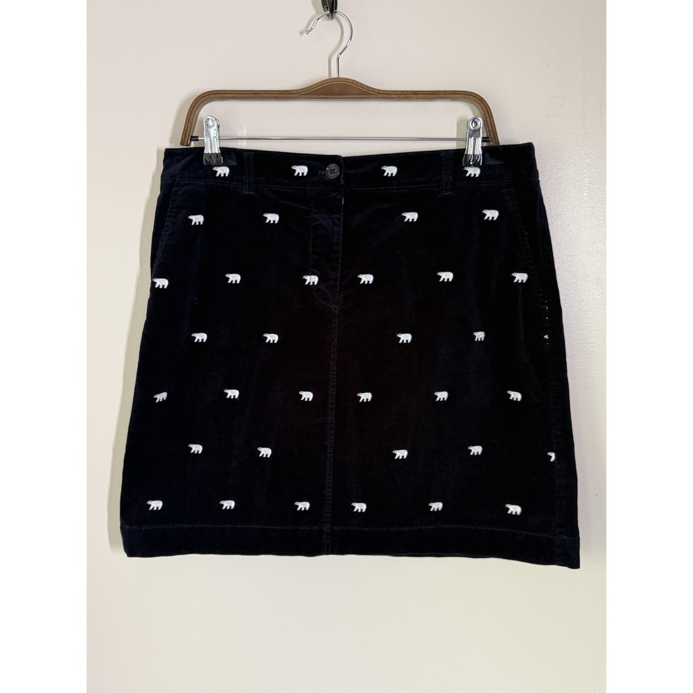 Talbots Skirt Blue Velvet Polar Bear Embroidered Womens Size 12 Preppy Classic